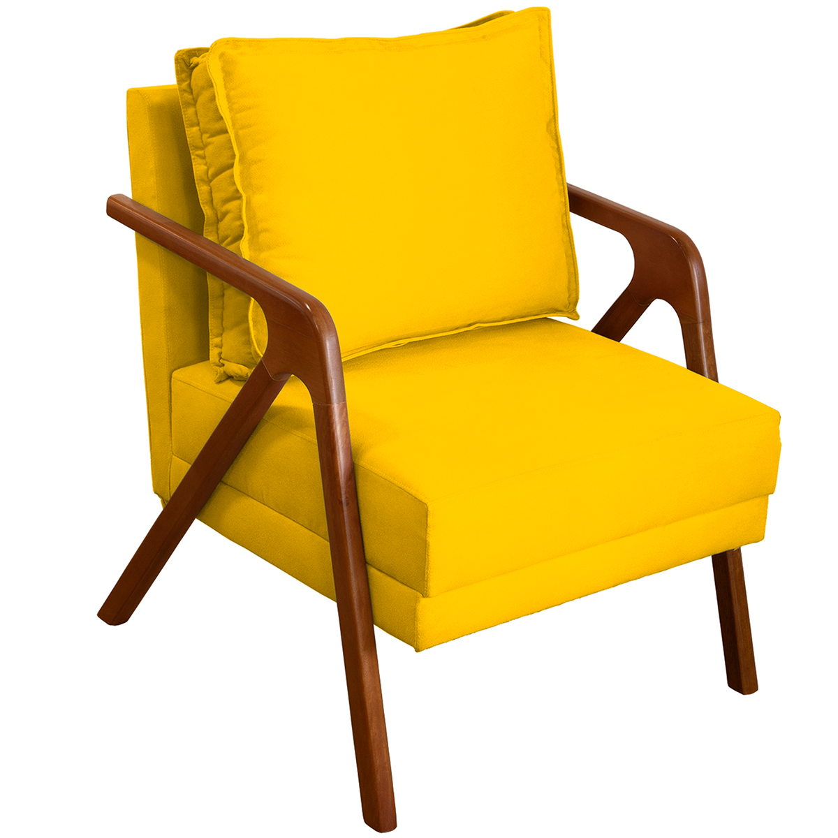 Kit 2 Poltronas Decorativas Confortáveis Para Sala Shine Suede Amarelo Pé Castanho - Clique E Decore