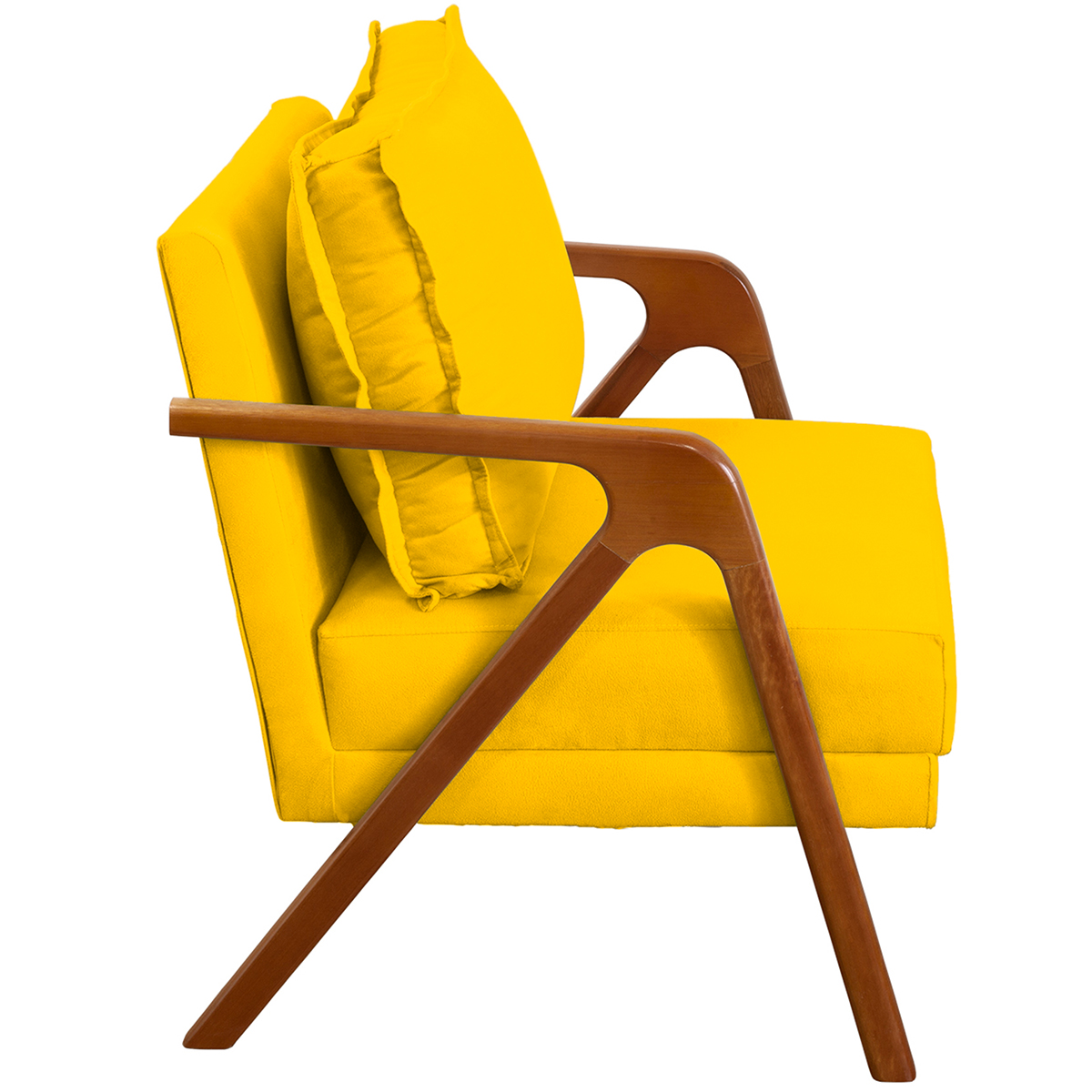 Kit 2 Poltronas Decorativas Confortáveis Para Sala Shine Suede Amarelo Pé Castanho - Clique E Decore