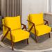 Kit 2 Poltronas Decorativas Confortáveis Para Sala Shine Suede Amarelo Pé Castanho - Clique E Decore