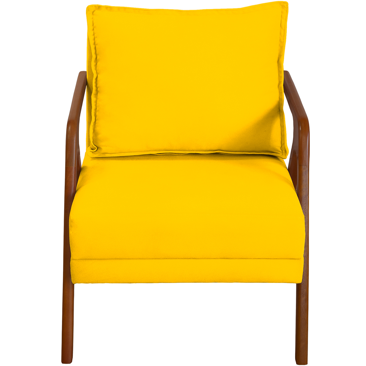 Kit 2 Poltronas Decorativas Confortáveis Para Sala Shine Suede Amarelo Pé Castanho - Clique E Decore