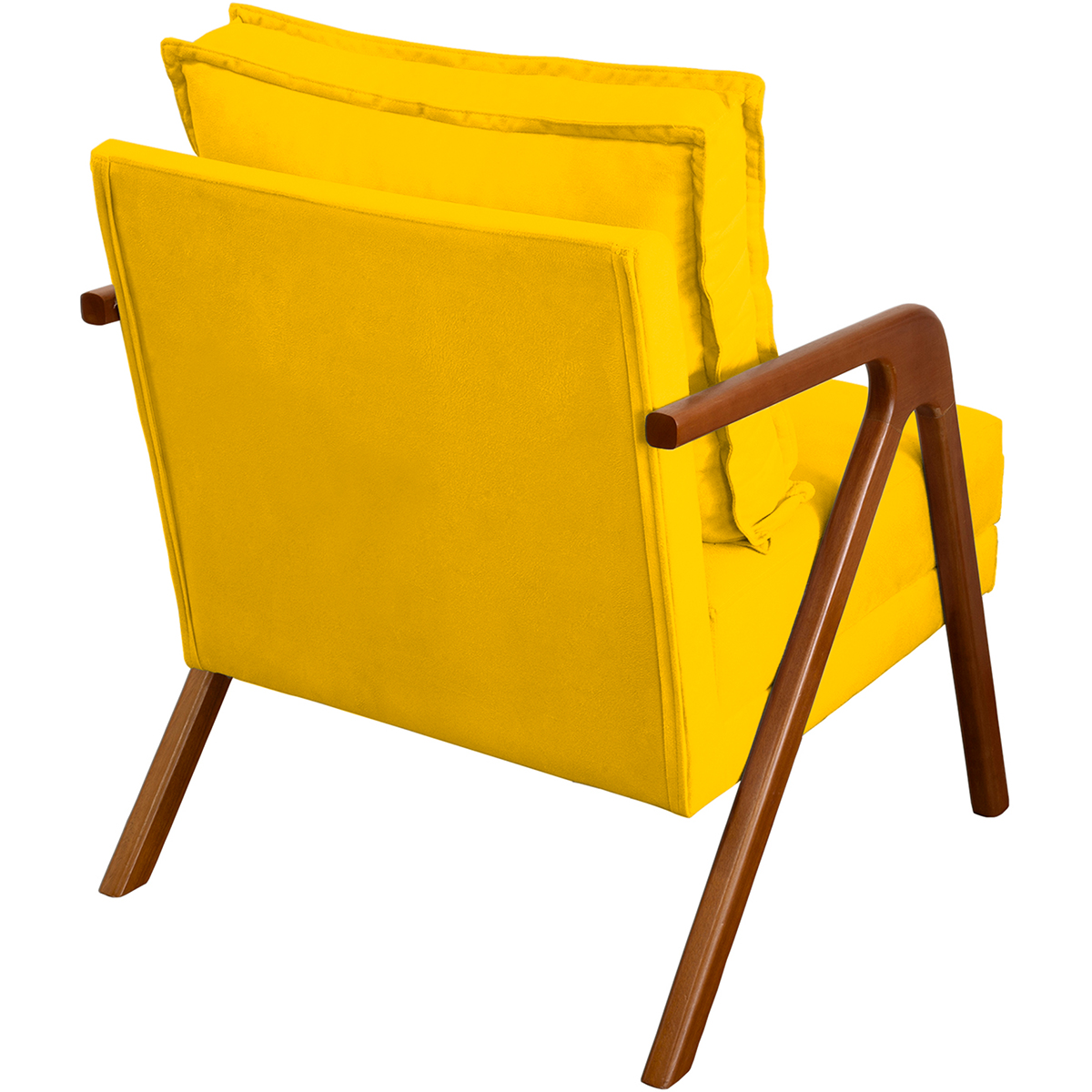 Kit 2 Poltronas Decorativas Confortáveis Para Sala Shine Suede Amarelo Pé Castanho - Clique E Decore