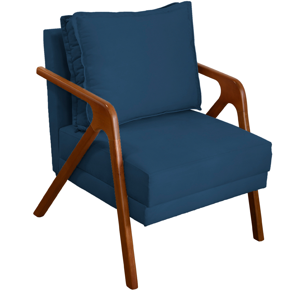 Kit 2 Poltronas Decorativas Confortáveis Para Sala Shine Suede Azul Marinho Pé Castanho - Clique E Decore