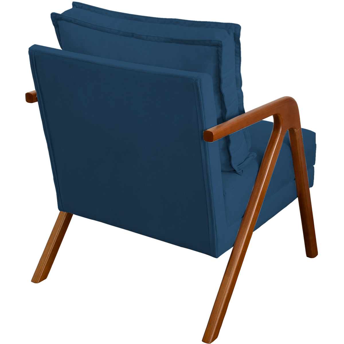 Kit 2 Poltronas Decorativas Confortáveis Para Sala Shine Suede Azul Marinho Pé Castanho - Clique E Decore