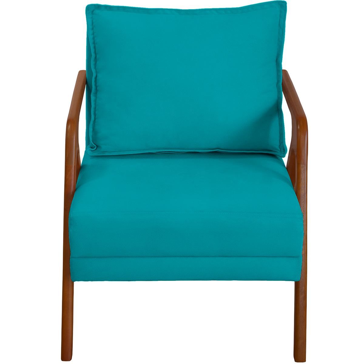 Kit 2 Poltronas Decorativas Confortáveis Para Sala Shine Suede Azul Turquesa Pé Castanho - Clique E Decore