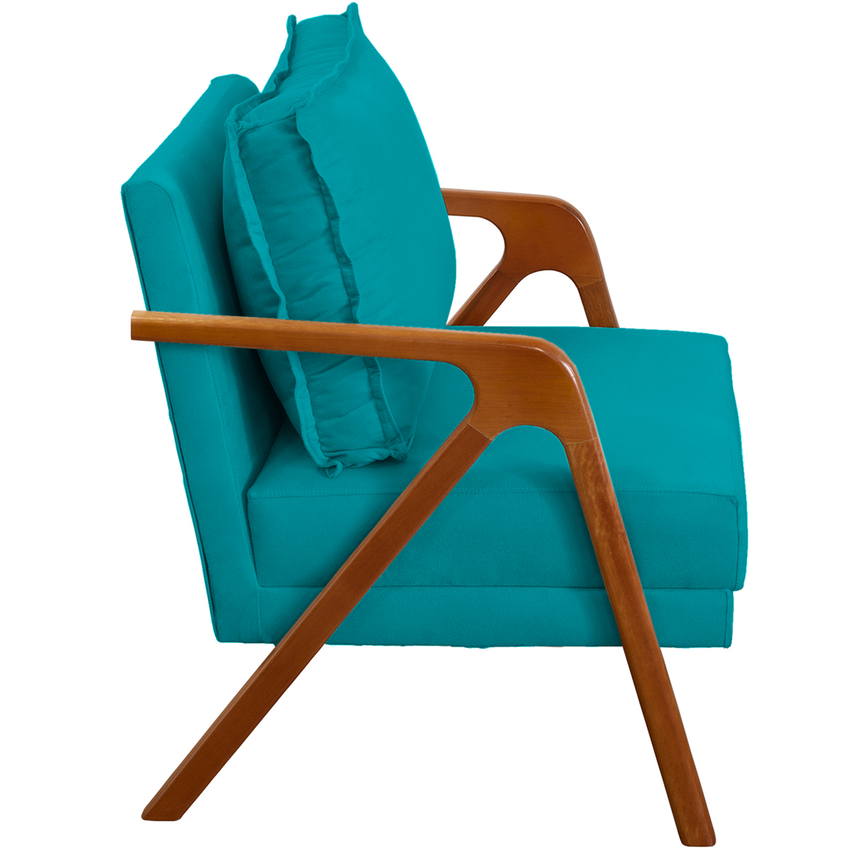 Kit 2 Poltronas Decorativas Confortáveis Para Sala Shine Suede Azul Turquesa Pé Castanho - Clique E Decore