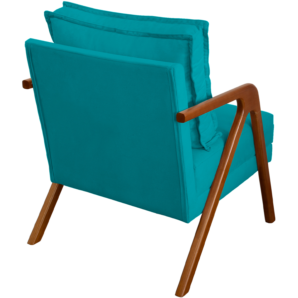 Kit 2 Poltronas Decorativas Confortáveis Para Sala Shine Suede Azul Turquesa Pé Castanho - Clique E Decore
