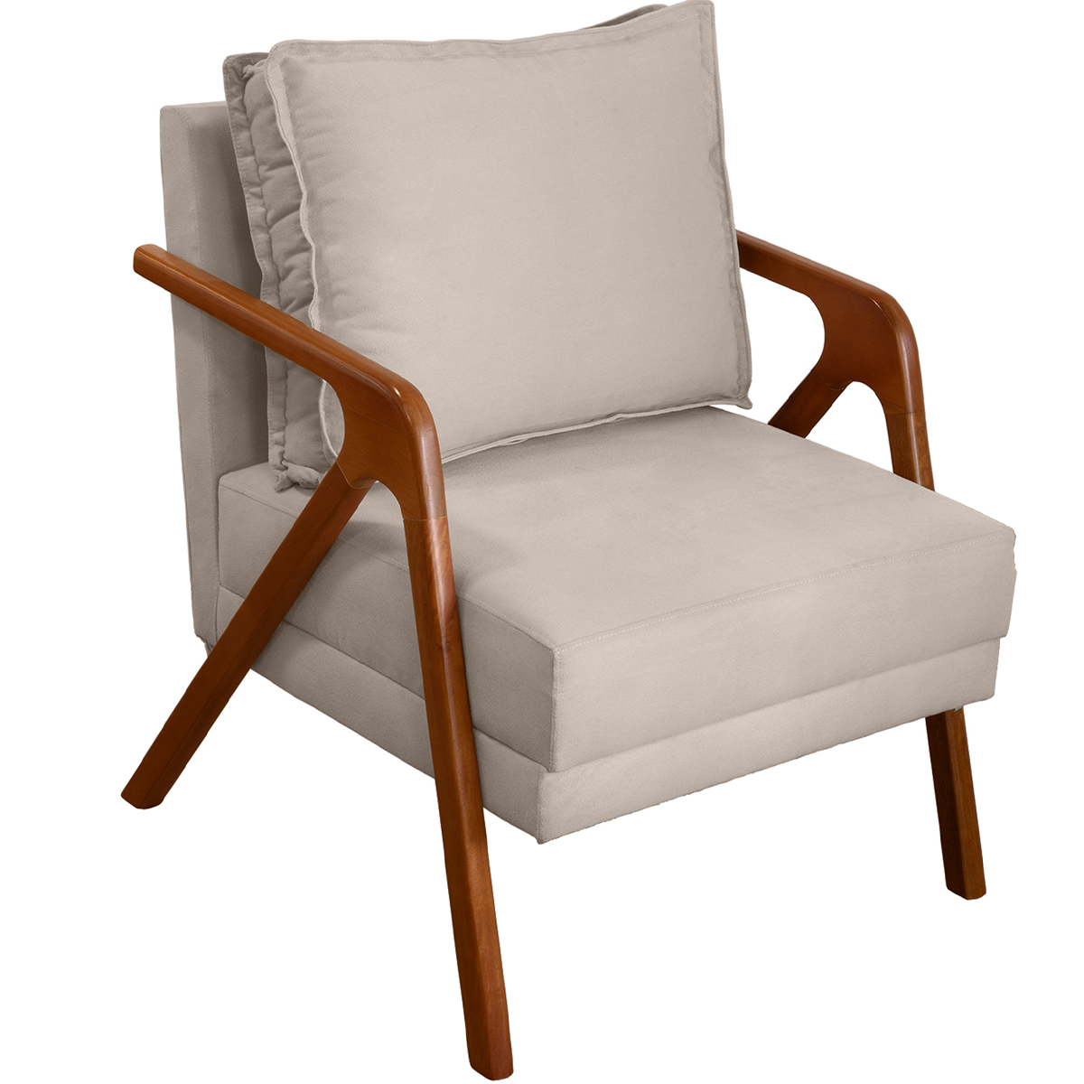 Kit 2 Poltronas Decorativas Confortáveis Para Sala Shine Suede Bege Pé Castanho - Clique E Decore