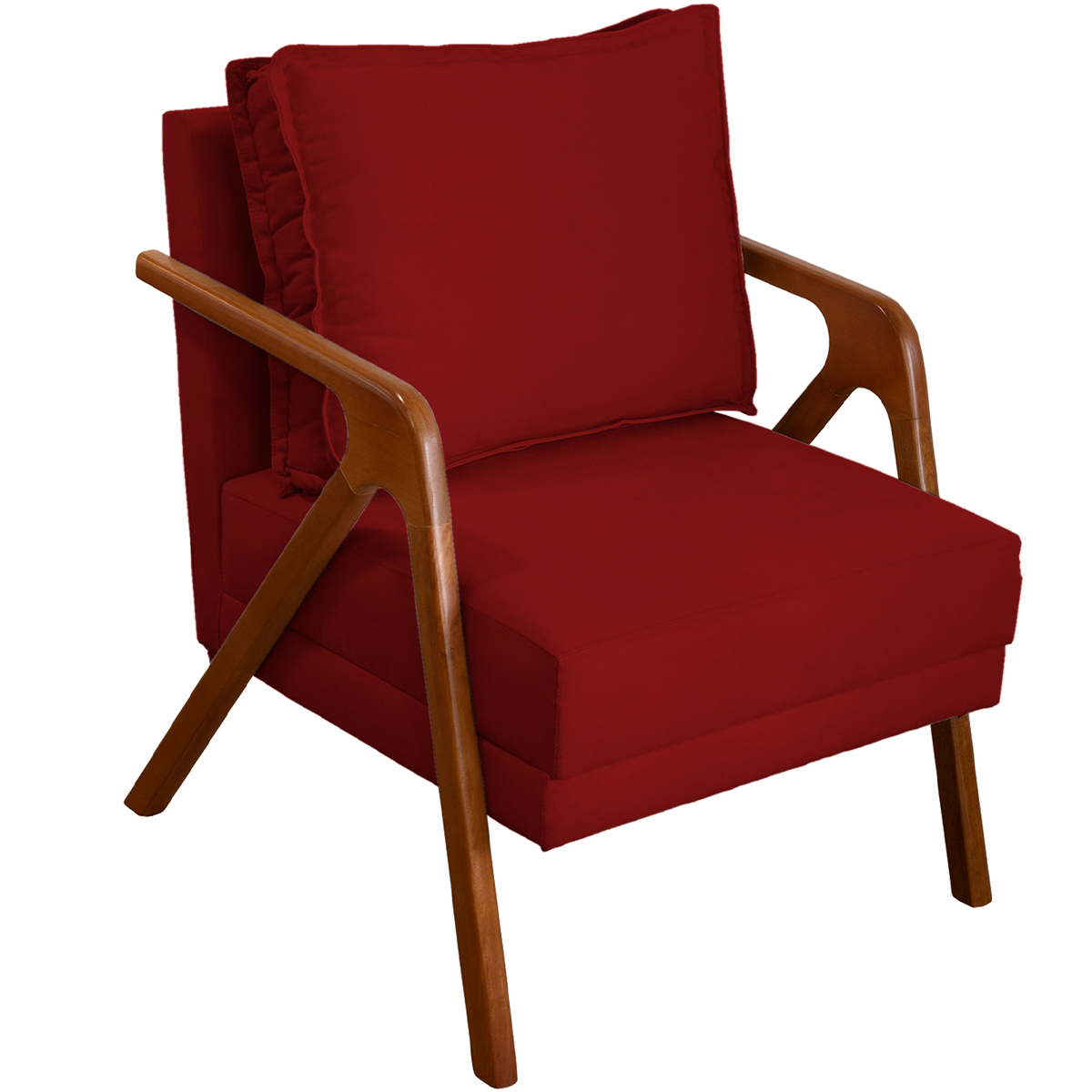 Kit 2 Poltronas Decorativas Confortáveis Para Sala Shine Suede Bordô Pé Castanho - Clique E Decore