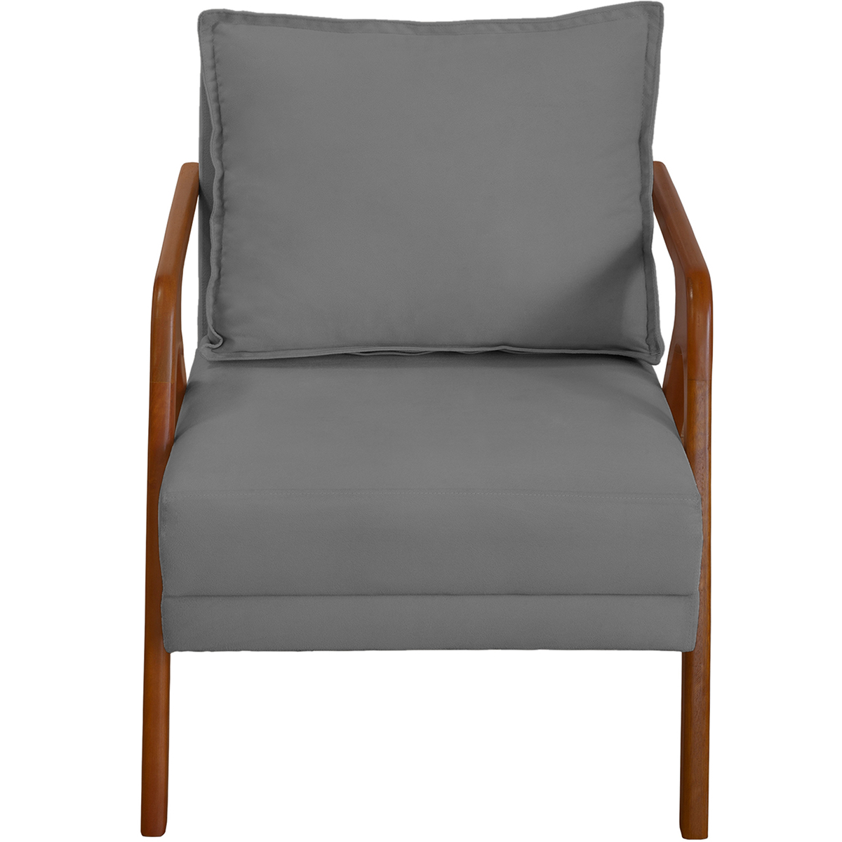 Kit 2 Poltronas Decorativas Confortáveis Para Sala Shine Suede Cinza Pé Castanho - Clique E Decore