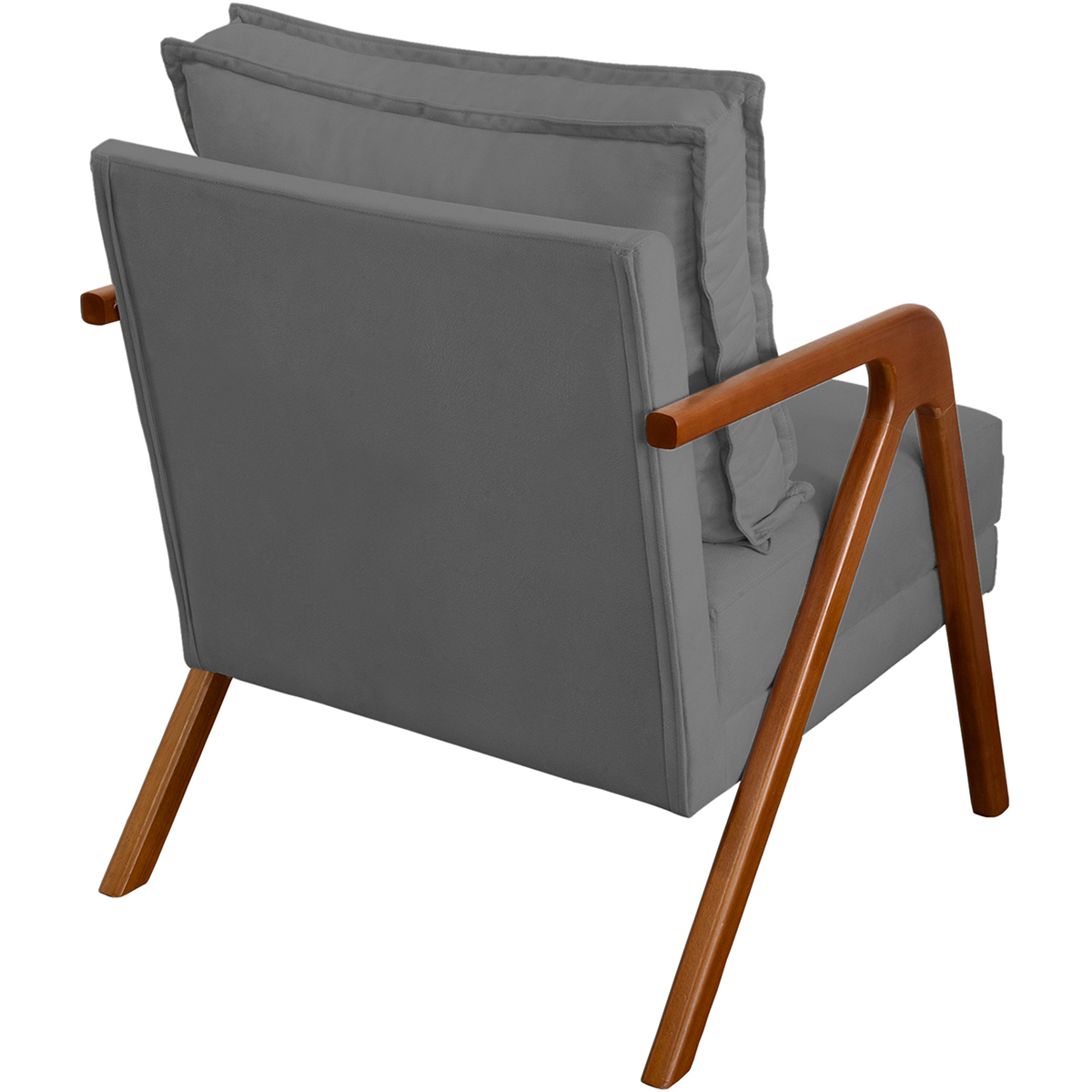 Kit 2 Poltronas Decorativas Confortáveis Para Sala Shine Suede Cinza Pé Castanho - Clique E Decore