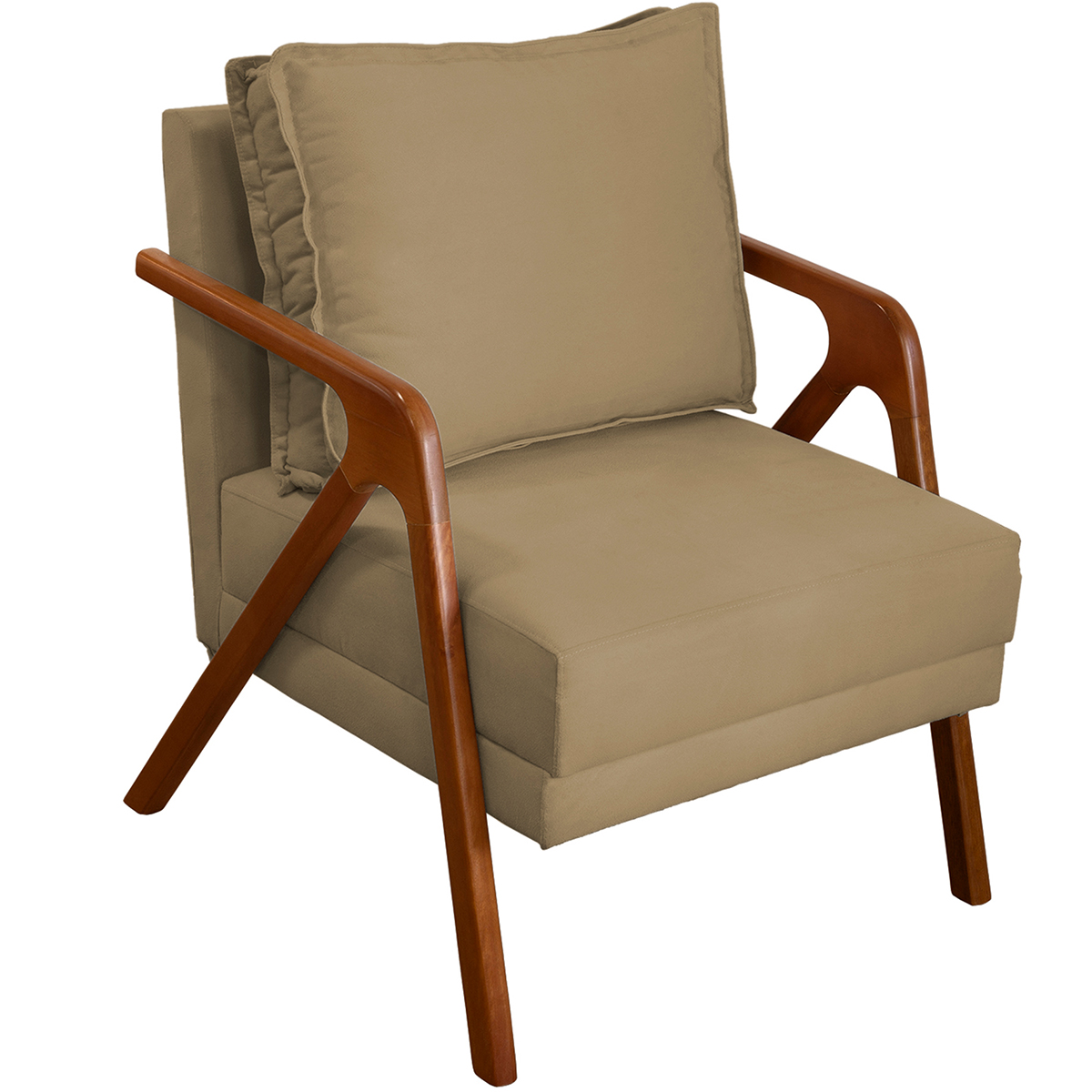 Kit 2 Poltronas Decorativas Confortáveis Para Sala Shine Suede Nude Pé Castanho - Clique E Decore