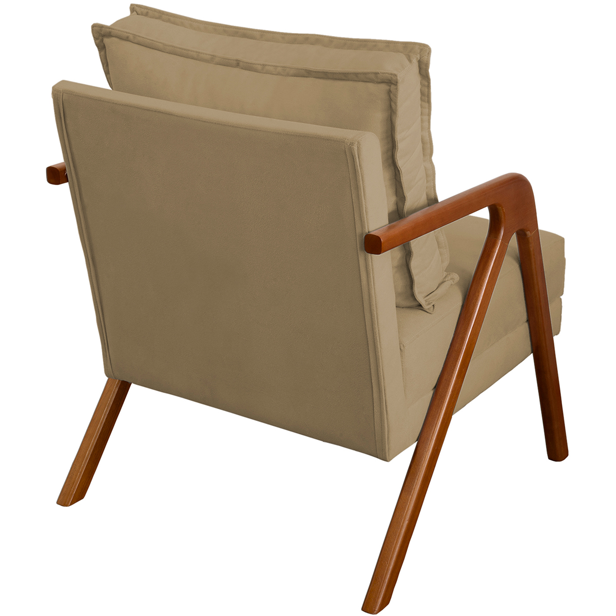 Kit 2 Poltronas Decorativas Confortáveis Para Sala Shine Suede Nude Pé Castanho - Clique E Decore