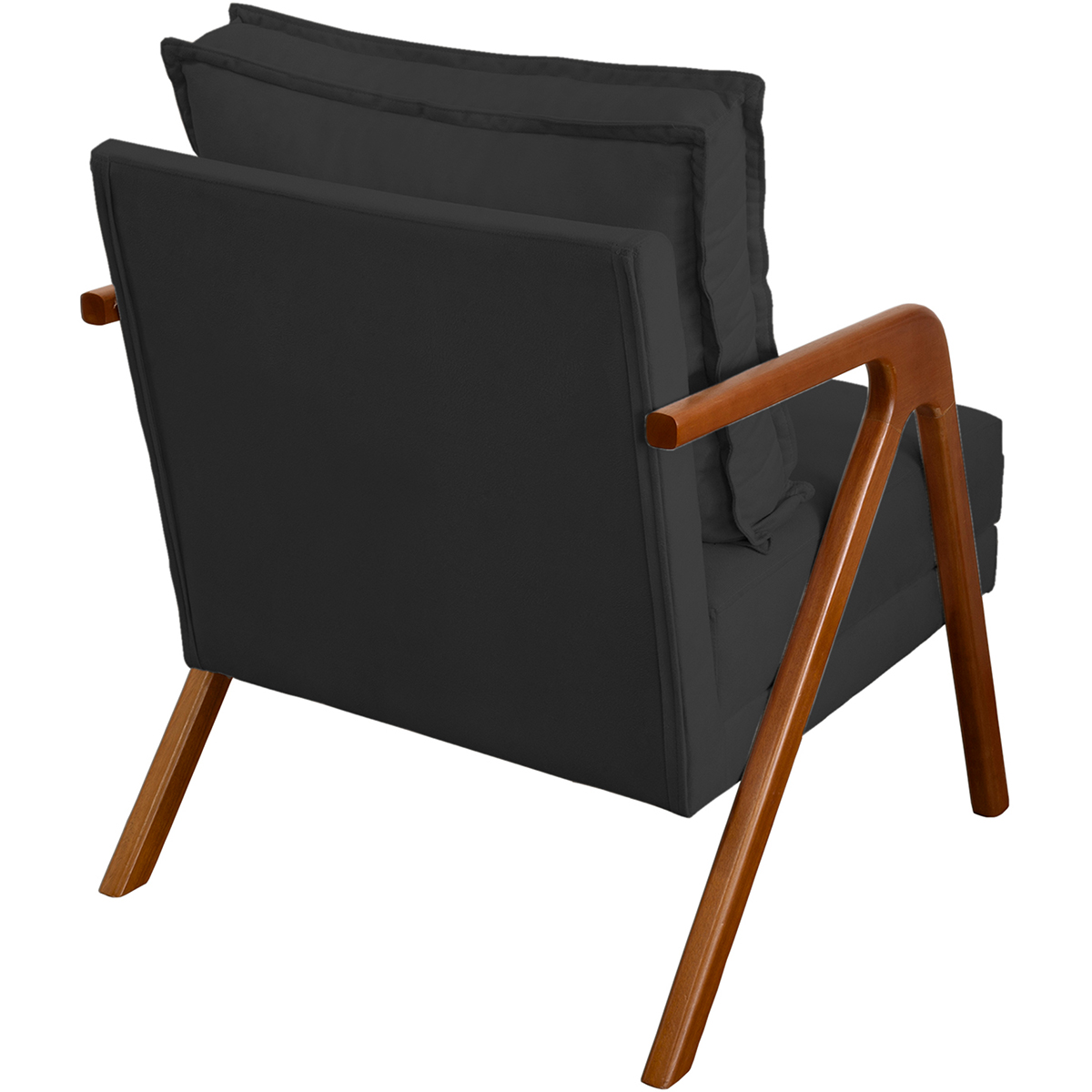 Kit 2 Poltronas Decorativas Confortáveis Para Sala Shine Suede Preto Pé Castanho - Clique E Decore