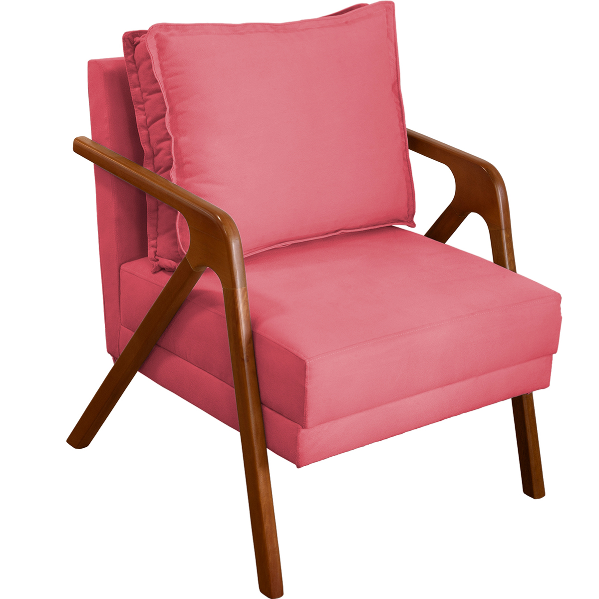 Kit 2 Poltronas Decorativas Confortáveis Para Sala Shine Suede Rosê Pé Castanho - Clique E Decore