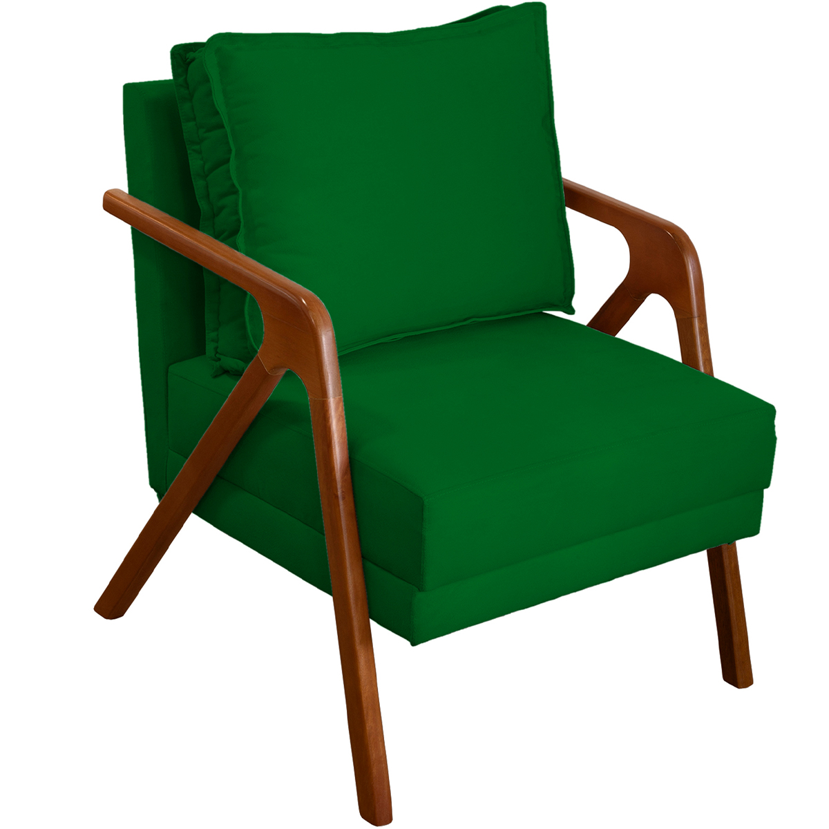 Kit 2 Poltronas Decorativas Confortáveis Para Sala Shine Suede Verde Pé Castanho - Clique E Decore