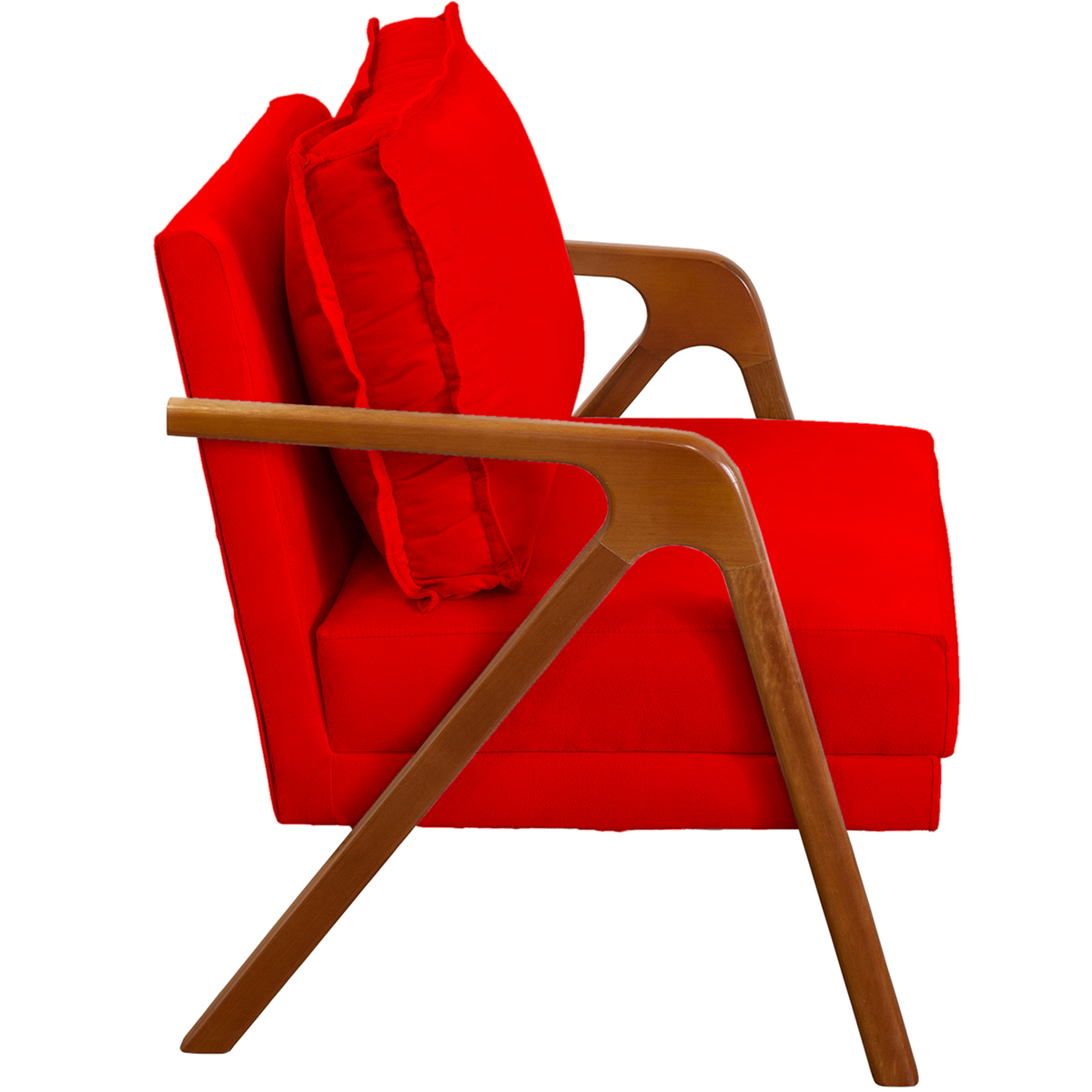 Kit 2 Poltronas Decorativas Confortáveis Para Sala Shine Suede Vermelho Pé Castanho - Clique E Decore