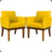 Kit 2 Poltronas Decorativas Divine Base Reforçada De Madeira Suede Amarelo - Clique E Decore