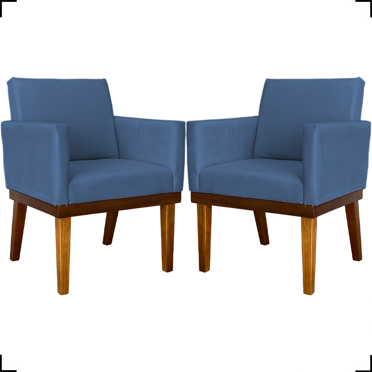 Kit 2 Poltronas Decorativas Divine Base Reforçada De Madeira Suede Azul Marinho - Clique E Decore