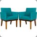 Kit 2 Poltronas Decorativas Divine Base Reforçada De Madeira Suede Azul Turquesa - Clique E Decore