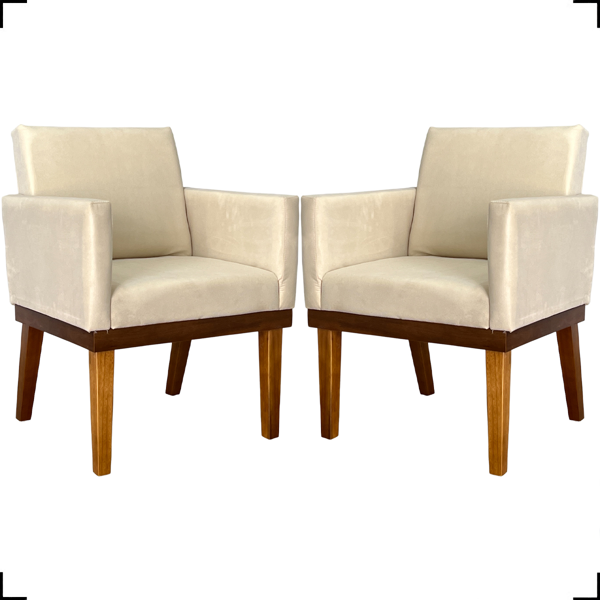 Kit 2 Poltronas Decorativas Divine Base Reforçada De Madeira Suede Bege - Clique E Decore