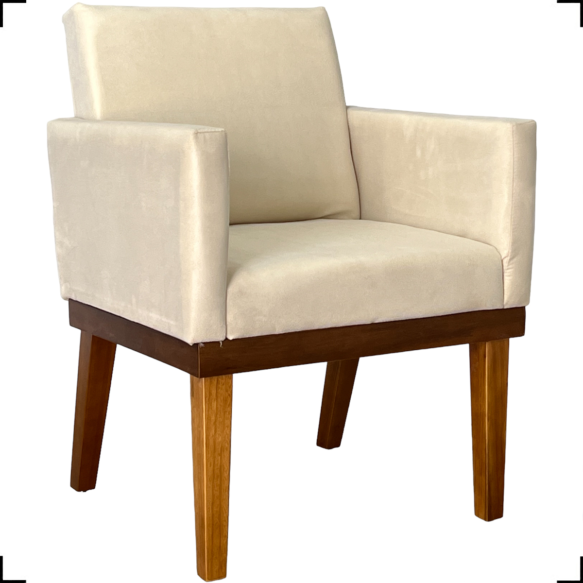 Kit 2 Poltronas Decorativas Divine Base Reforçada De Madeira Suede Bege - Clique E Decore