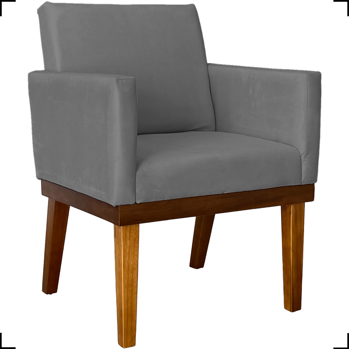 Kit 2 Poltronas Decorativas Divine Base Reforçada De Madeira Suede Cinza - Clique E Decore