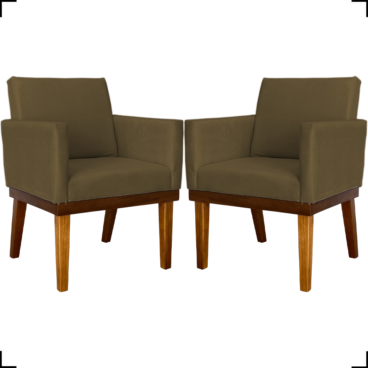 Kit 2 Poltronas Decorativas Divine Base Reforçada De Madeira Suede Marrom - Clique E Decore