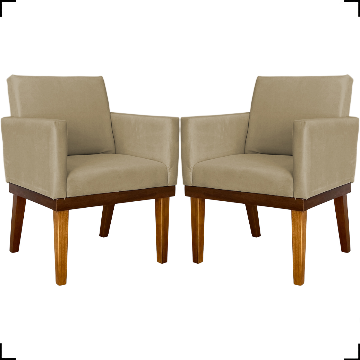 Kit 2 Poltronas Decorativas Divine Base Reforçada De Madeira Suede Nude - Clique E Decore