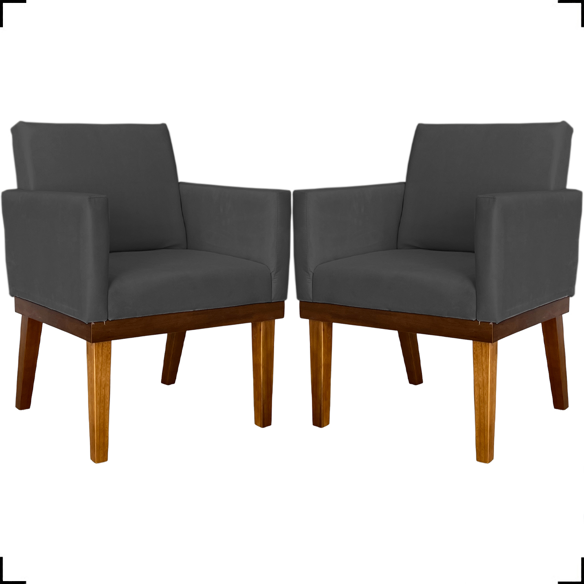 Kit 2 Poltronas Decorativas Divine Base Reforçada De Madeira Suede Preto - Clique E Decore