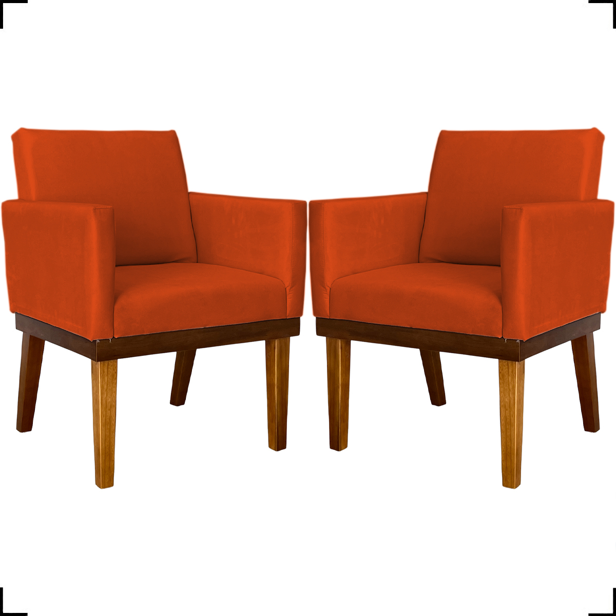 Kit 2 Poltronas Decorativas Divine Base Reforçada De Madeira Suede Terracota - Clique E Decore