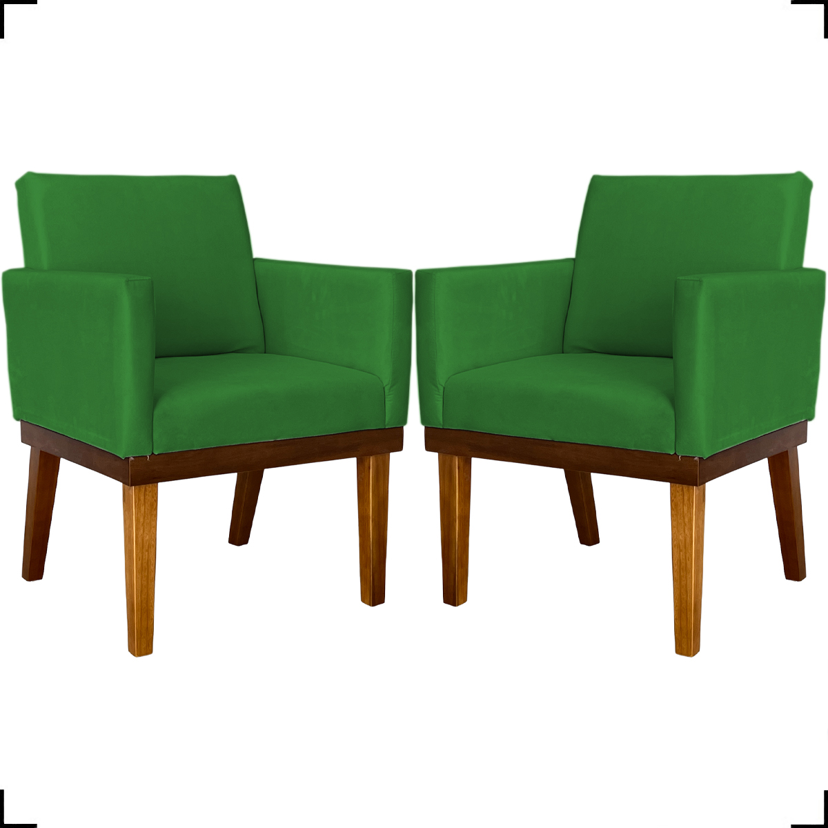 Kit 2 Poltronas Decorativas Divine Base Reforçada De Madeira Suede Verde - Clique E Decore