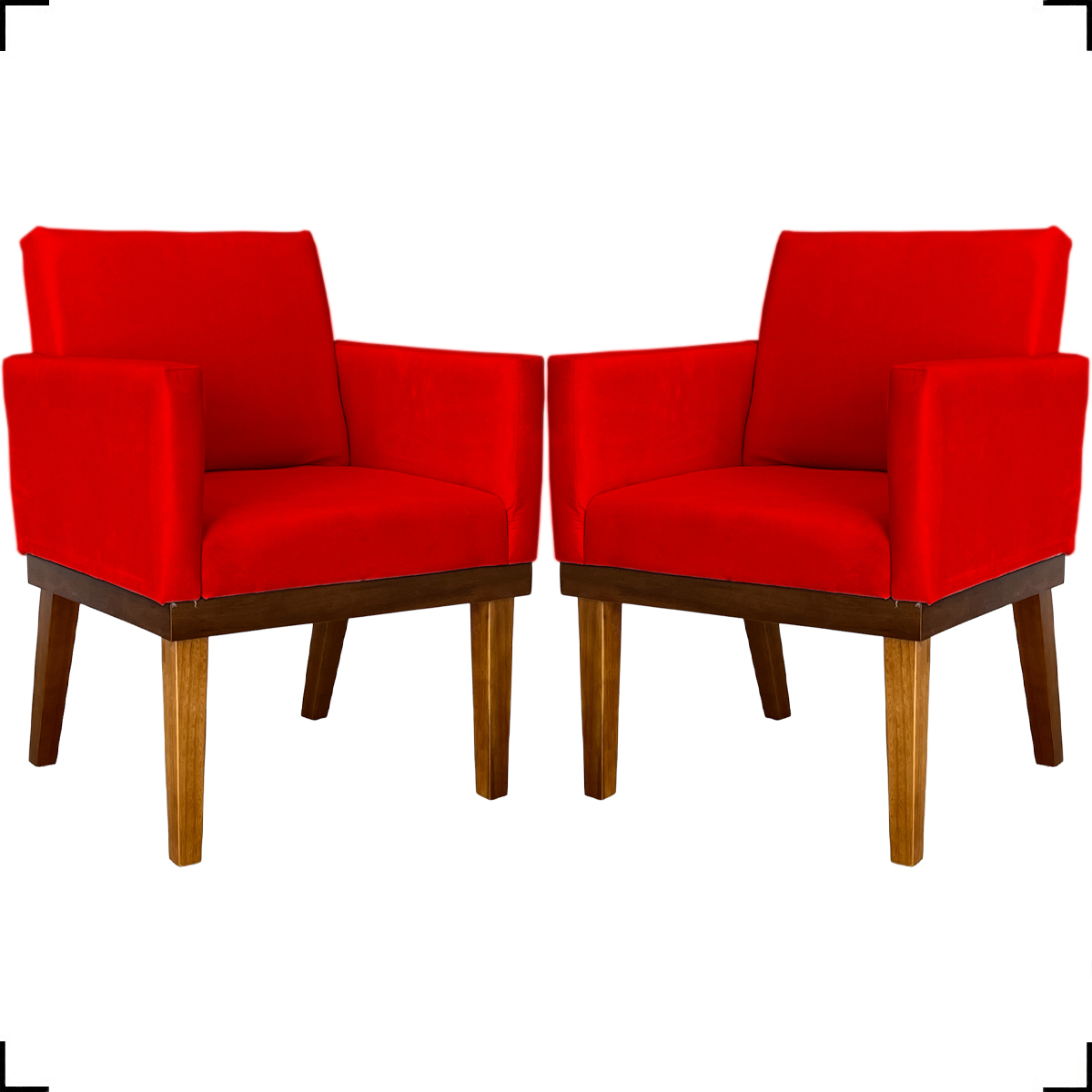 Kit 2 Poltronas Decorativas Divine Base Reforçada De Madeira Suede Vermelho - Clique E Decore
