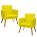 Kit 2 Poltronas Decorativas E Confortáveis Nina Com Base Suede Amarelo Pé Castanho - Clique E Decore