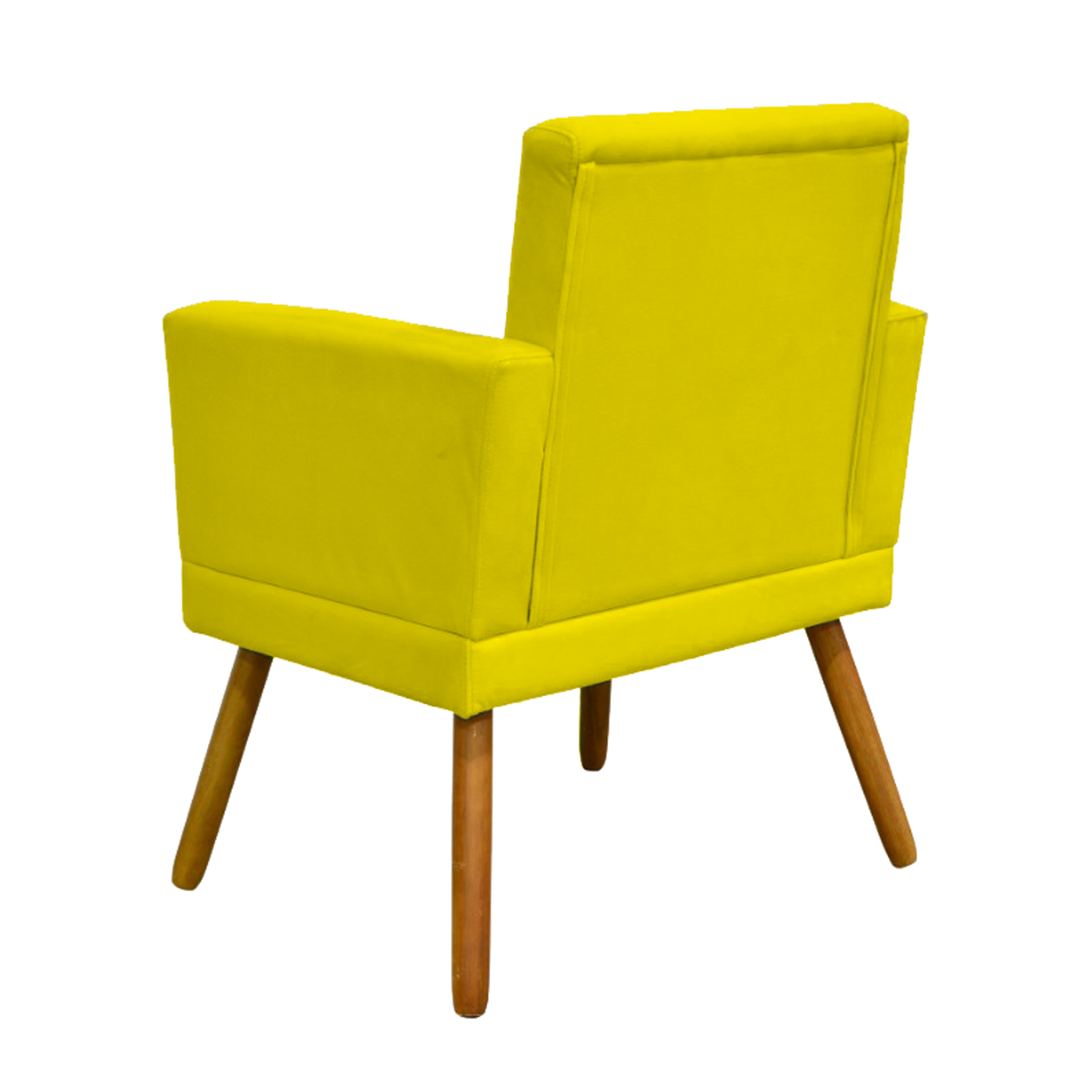 Kit 2 Poltronas Decorativas E Confortáveis Nina Com Base Suede Amarelo Pé Castanho - Clique E Decore