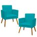 Kit 2 Poltronas Decorativas E Confortáveis Nina Com Base Suede Azul Turquesa Pé Castanho - Clique E Decore