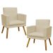 Kit 2 Poltronas Decorativas E Confortáveis Nina Com Base Suede Bege Pé Castanho - Clique E Decore
