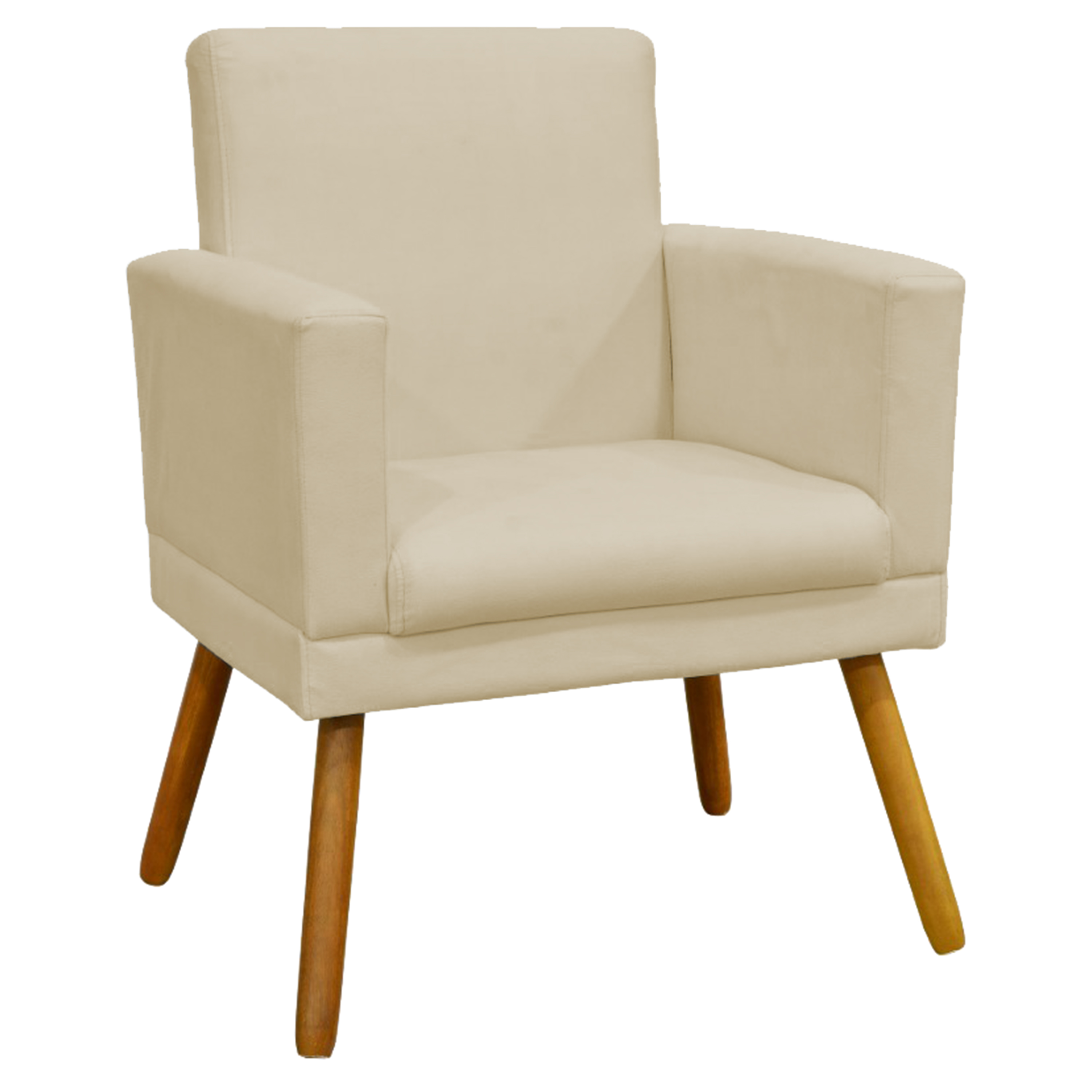 Kit 2 Poltronas Decorativas E Confortáveis Nina Com Base Suede Bege Pé Castanho - Clique E Decore