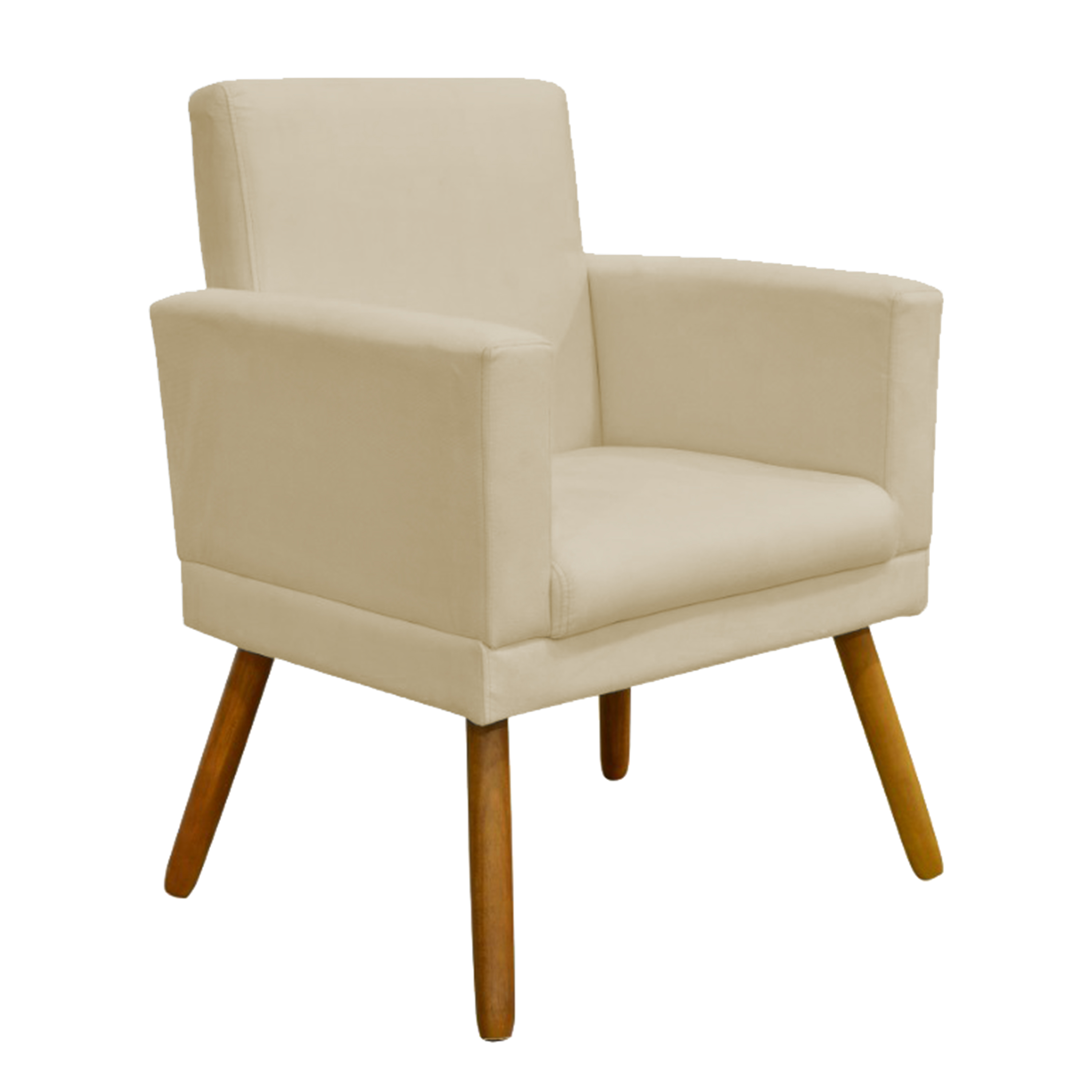 Kit 2 Poltronas Decorativas E Confortáveis Nina Com Base Suede Bege Pé Castanho - Clique E Decore