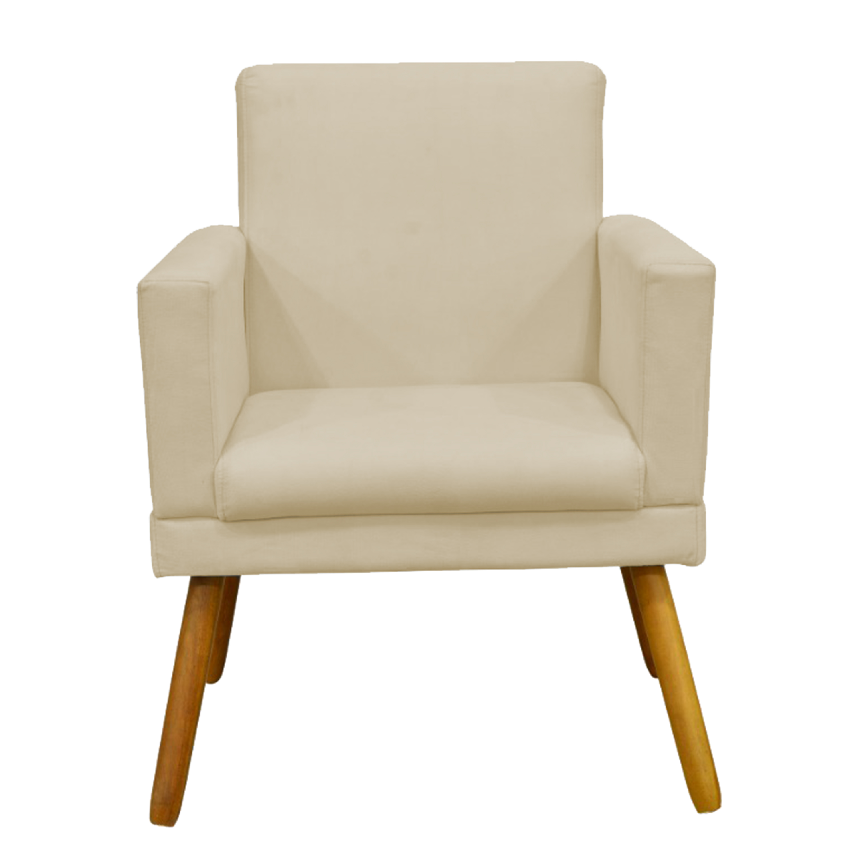 Kit 2 Poltronas Decorativas E Confortáveis Nina Com Base Suede Bege Pé Castanho - Clique E Decore