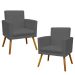 Kit 2 Poltronas Decorativas E Confortáveis Nina Com Base Suede Cinza Pé Castanho - Clique E Decore