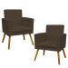 Kit 2 Poltronas Decorativas E Confortáveis Nina Com Base Suede Marrom Pé Castanho - Clique E Decore