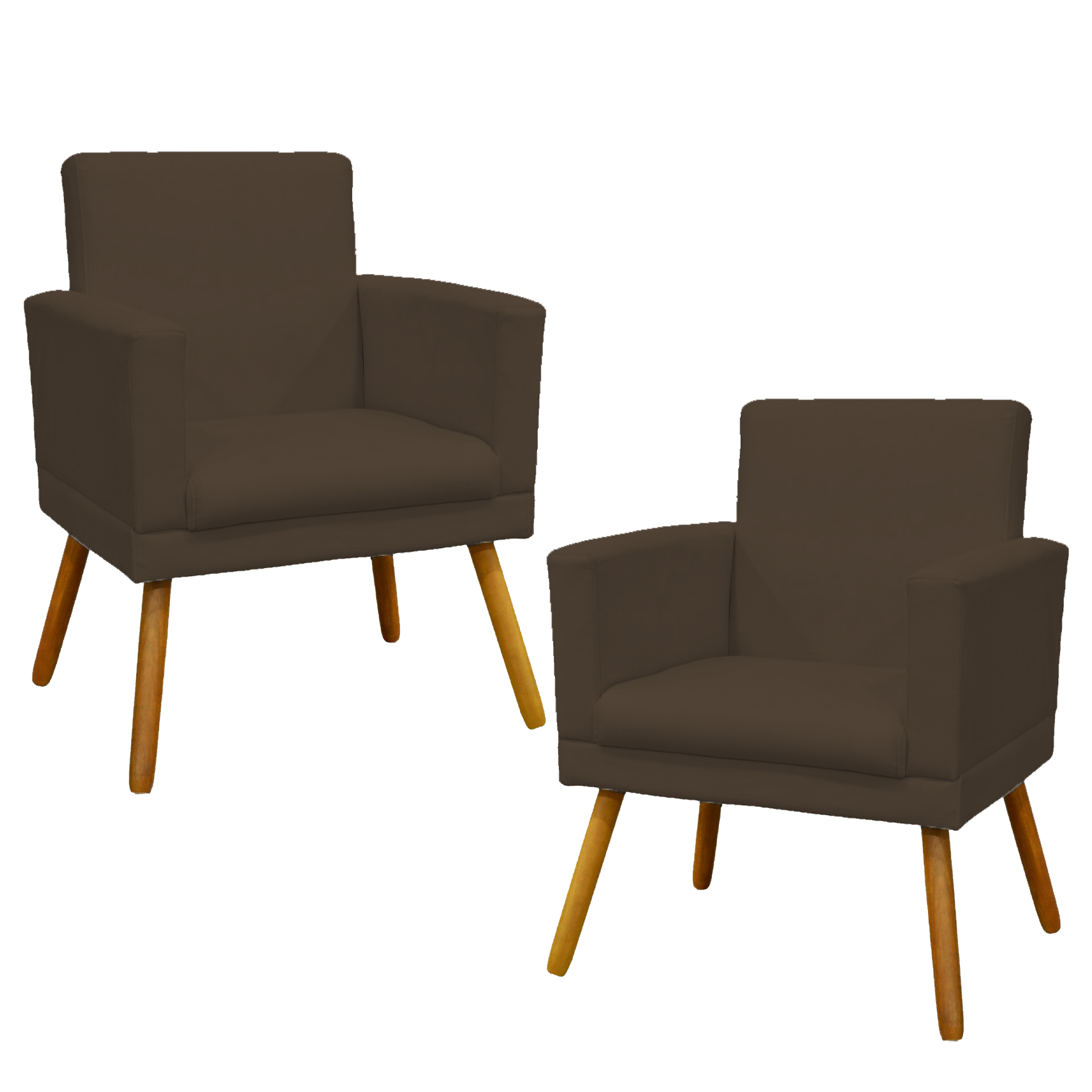 Kit 2 Poltronas Decorativas E Confortáveis Nina Com Base Suede Marrom Pé Castanho - Clique E Decore