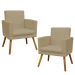 Kit 2 Poltronas Decorativas E Confortáveis Nina Com Base Suede Nude Pé Castanho - Clique E Decore