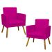 Kit 2 Poltronas Decorativas E Confortáveis Nina Com Base Suede Pink Pé Castanho - Clique E Decore