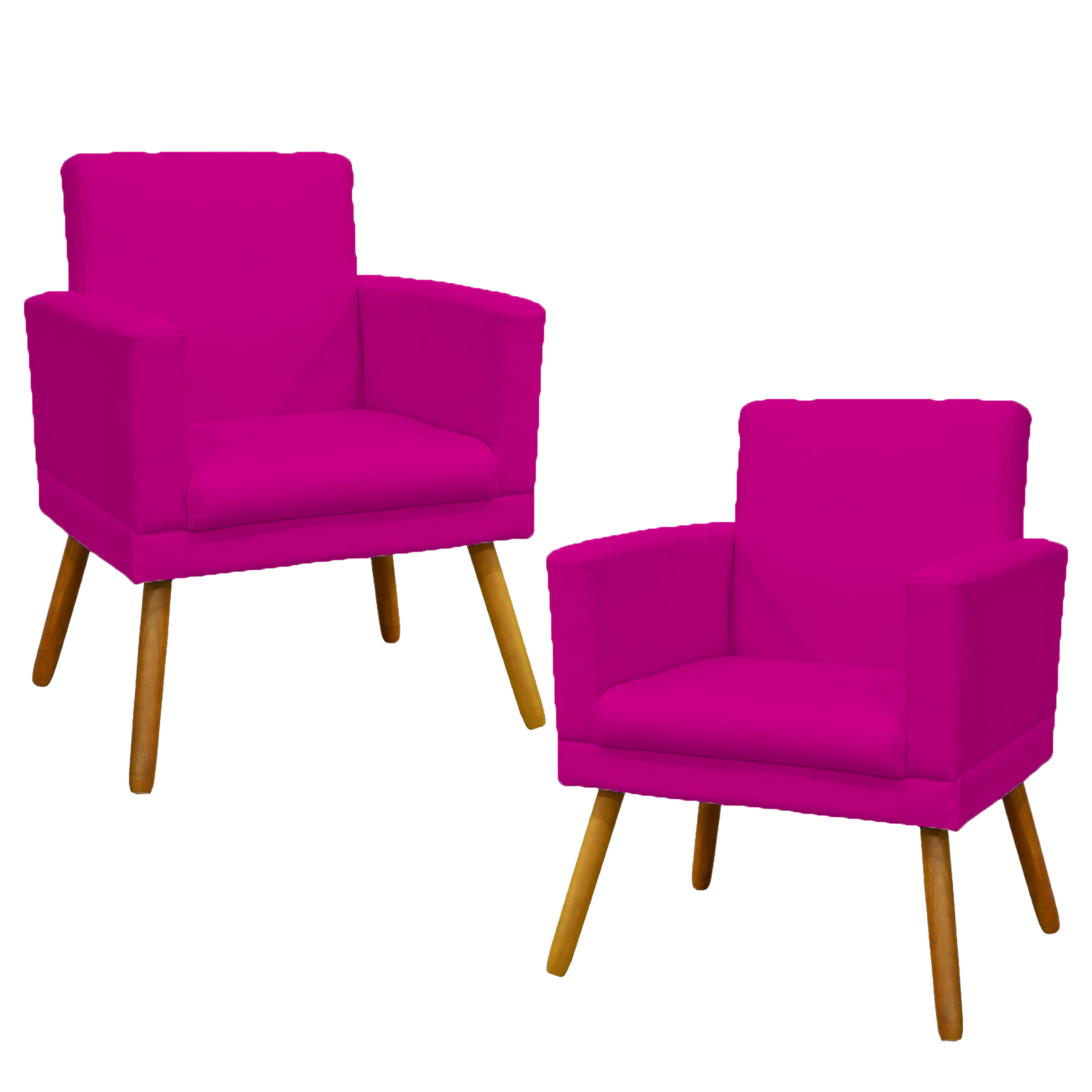 Kit 2 Poltronas Decorativas E Confortáveis Nina Com Base Suede Pink Pé Castanho - Clique E Decore