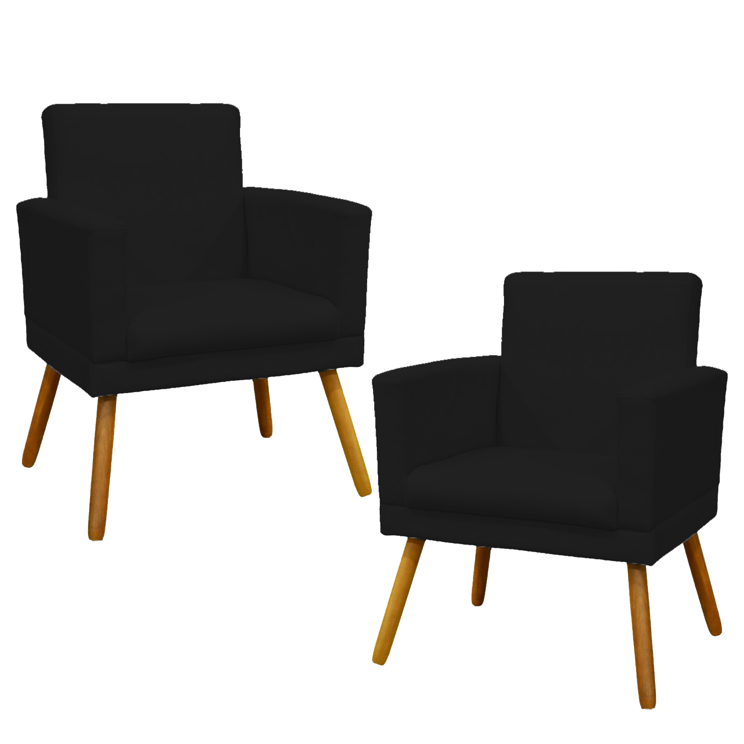 Kit 2 Poltronas Decorativas E Confortáveis Nina Com Base Suede Preto Pé Castanho - Clique E Decore