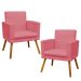 Kit 2 Poltronas Decorativas E Confortáveis Nina Com Base Suede Rose Pé Castanho - Clique E Decore