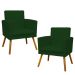 Kit 2 Poltronas Decorativas E Confortáveis Nina Com Base Suede Verde Pé Castanho - Clique E Decore