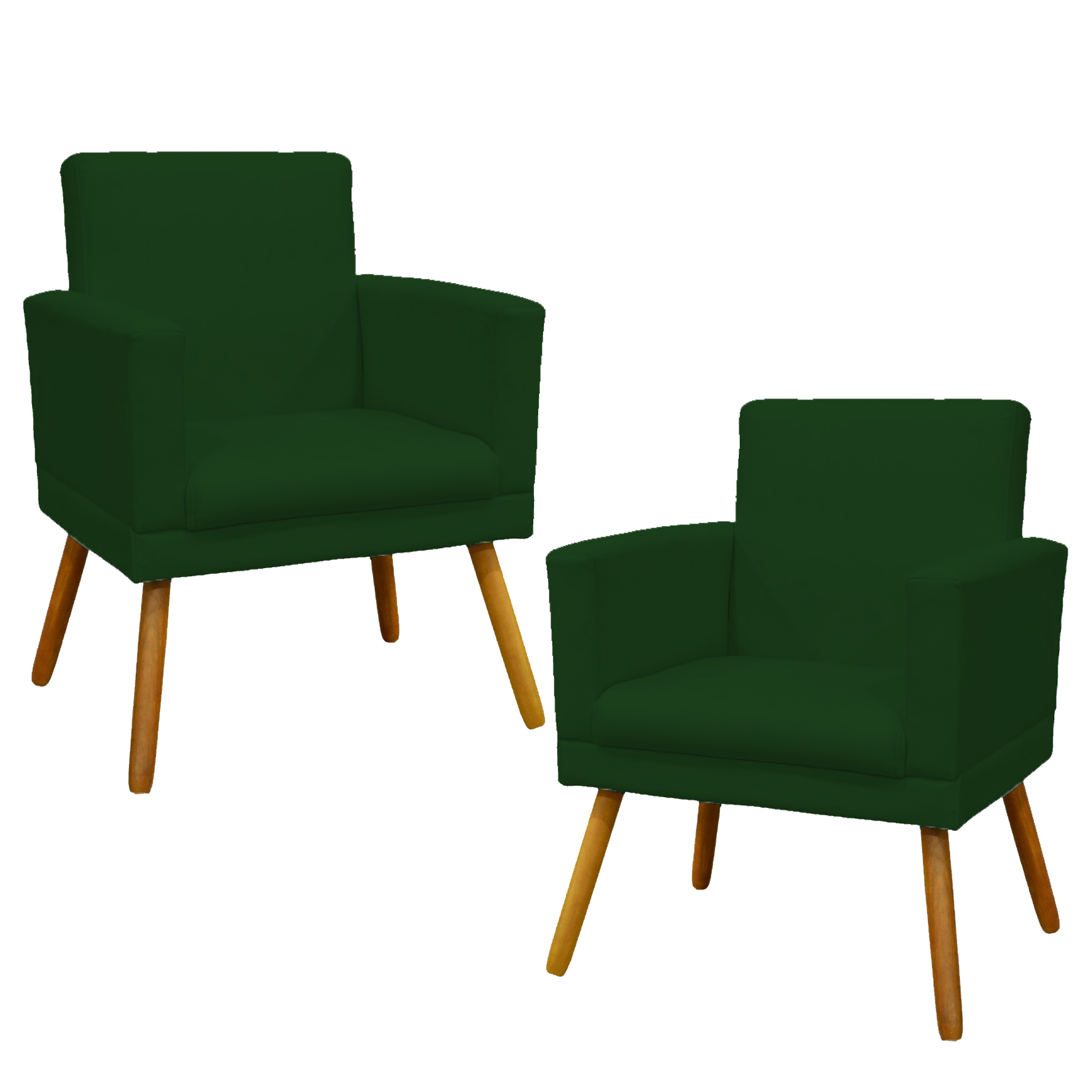 Kit 2 Poltronas Decorativas E Confortáveis Nina Com Base Suede Verde Pé Castanho - Clique E Decore