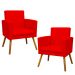 Kit 2 Poltronas Decorativas E Confortáveis Nina Com Base Suede Vermelho Pé Castanho - Clique E Decore